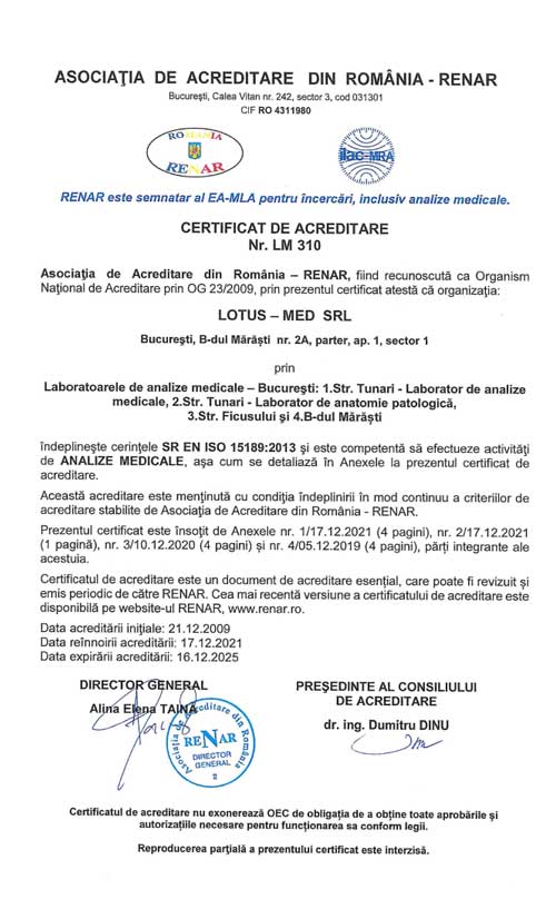 RENAR Certificat de acreditare